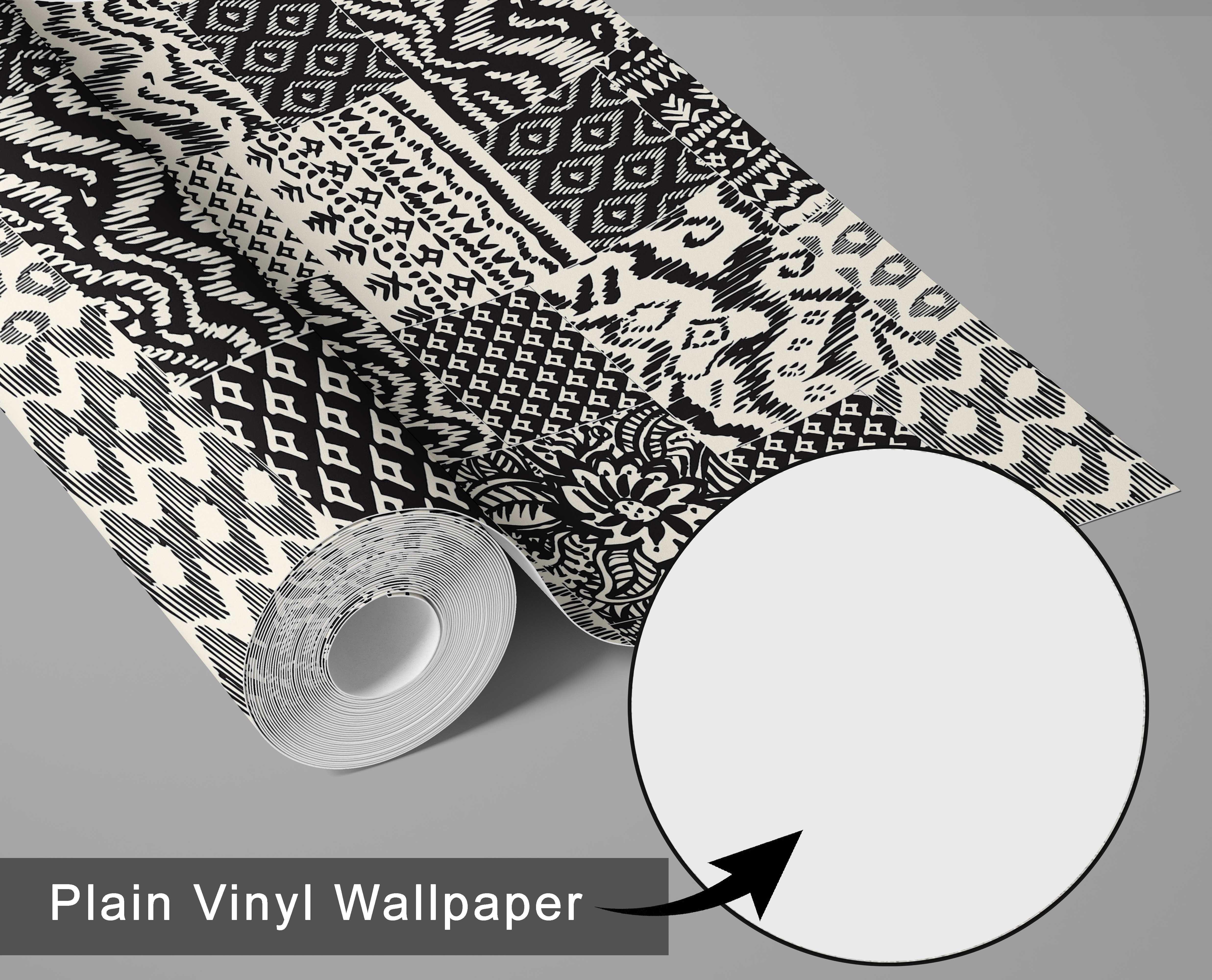 S4Sassy Modern Patchwork Ikat Wallpaper - Black Wall Covering, 25" x 60" Self-Adhesive Textured Vinyl Wall Paper, Decorative Wallwrap, Easy DIY Walls Covering For Bedroom, Cabinets, Living Spaces