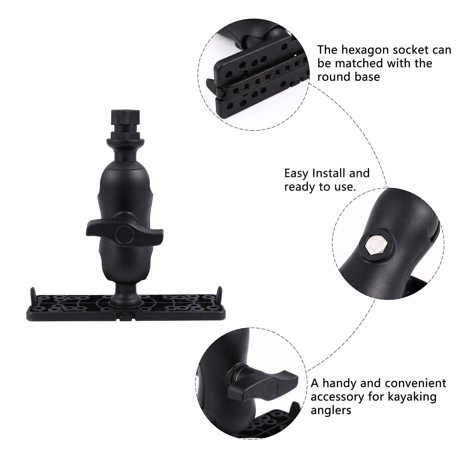 ELAYARD Black Adjustable Kayak Mount Holder, Marine Accessory for Kayaking, Fishing, and Outdoor Water Sports