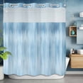 thumbnail image 2 of Light Blue Ombre Striped No Hook Shower Curtain with Snap in Liner Modern Abstract Art Waterproof Bathroom Shower Curtain with See Through Top Window for Bathtub 72" x 72", 2 of 9