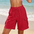 thumbnail image 4 of hoksml Women Waffle Knit Cargo Shorts with Pockets, Elastic Waist Drawstring Casual Summer Shorts, 4 of 7