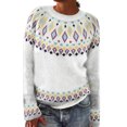 thumbnail image 2 of Fair Isle Sweater Women Vintage Long Sleeve Crewneck Sweater Fair Isle Knit Pullover Top White 2XL, 2 of 3