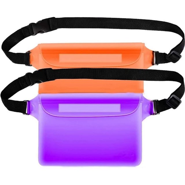 Bolsa impermeable con cinturón ajustable para garantizar la seguridad y sequedad de los objetos de valor del teléfono móvil, adecuada para la playa, senderismo, etc. (2 piezas) (naranja+púrpura)