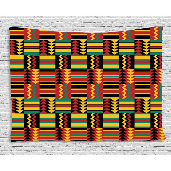 Kente Pattern Tapestry, Ethnic Pattern with Stripes Triangles and Zigzags Uganda Zimbabwe Nigeria, Wall Hanging for Bedroom Living Room Dorm Decor, 60W X 40L Inches, Multicolor, by Ambesonne