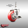 thumbnail image 2 of 3 Inch 316SS Red Polyurethane Swivel 10mm Threaded Stem Caster with Brake, 2 of 2