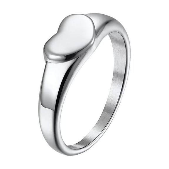 PAMTIER Women's 7mm Stainless Steel Chunky Dome Plain Glossy Heart Signet Pinky Ring Stackable Statement Eternity Wedding Band Silver Size 6