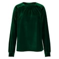 thumbnail image 6 of Lenpel Velvet Tops for Women Lantern Long Sleeve Crew Neck Pleated Dressy Casual Velour Blouses Loose Party T Shirts(Green,Medium), 6 of 7