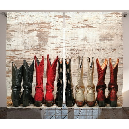 Western Decor Curtains 2 Panels Set American Legend Cowgirl Leather Boots Rustic Wild West Theme Cultural Folkart Print Living Room Bedroom