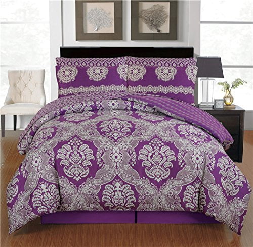 purple and grey bedding