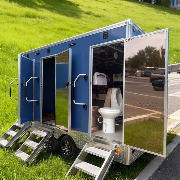 Goeay Vehicle Portable Restroom Trailer Outdoor Event Mobile Toilet Camping Bathroom Trailer with Multiple Stalls for Weddings, Construction Sites