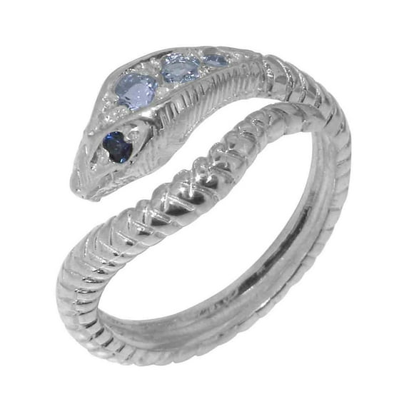 LBG British Made 14k White Gold Natural Aquamarine & Sapphire Womens Band Ring - 33 size options - Size 10
