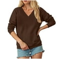 thumbnail image 7 of vigerkar V Neck Solid Color Sweatshirt Women with Pocket No Hood Comfy Soft Fall Winter Outfits Lounge Long Sleeve Casual Pullover Top (Coffee, L), 7 of 7