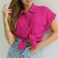 thumbnail image 5 of Mittory Linen Shirts for Women Button Down Shirts Short Sleeve Cotton Collared V Neck Solid Casual Blouses with Pocket, 5 of 8