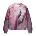 thumbnail image 4 of COEQINE Bomber Jacket for Women Zip Up Long Sleeve Bomber Outfits Casual Coat with Front Pocket, Cropped Varsity Jackets Shackets Y2k Outerwear Tops, X-Large, Peacock Floral Pink, 4 of 7