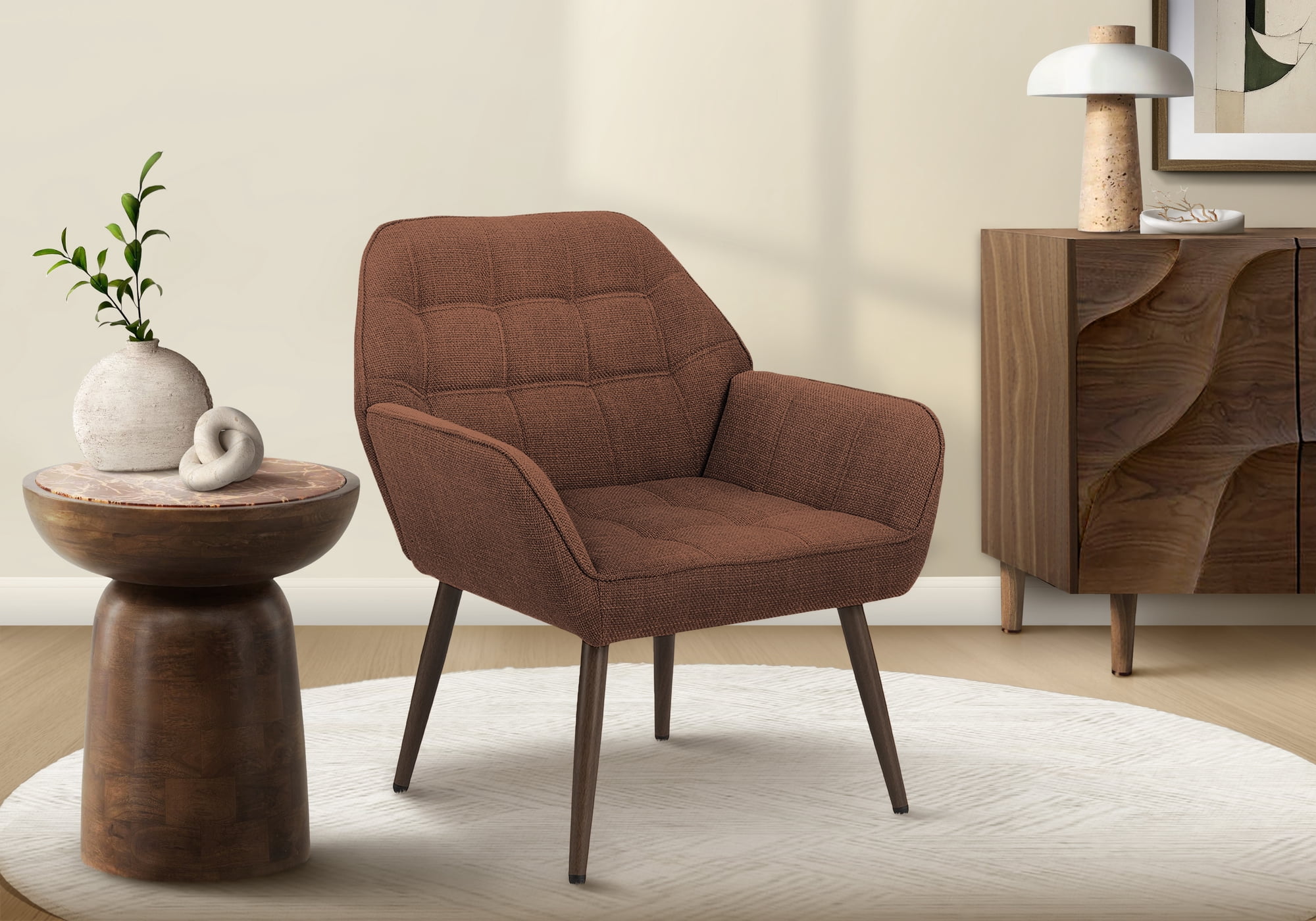 Monarch Specialties - Accent Chair, 29"H, Upholstered, Living Room, Rust Fabric, Walnut Metal Legs, Contemporary, Modern