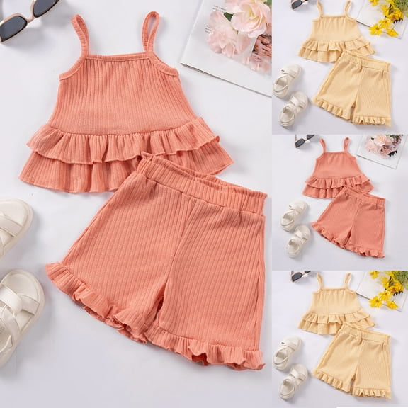 ATOGUTA Toddler Summer Outfits for Girls 2T-10 Sleeveless Tank and Short Sets Summer Beach Outfits Orange