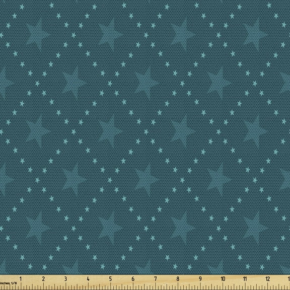 Ambesonne Star Fabric by the Yard Upholstery, Abstract Continuous, 2 Yards, Dark Teal Petrol Blue