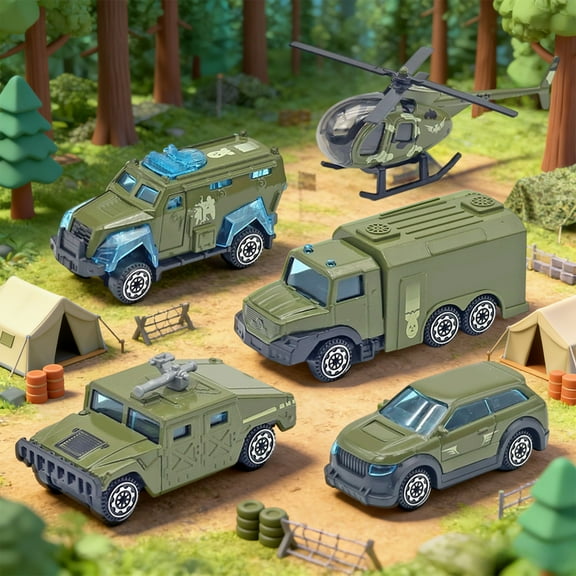 Toy Car Set Diecast Alloy Engineering Vehicle 5 Pack Military Fire Truck Excavator for Play