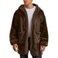 thumbnail image 2 of Brown Jacket for Men Hooded Fleece Plain Jacket Long Sleeve Plush Fuzzy Men's Fashion, 2 of 9