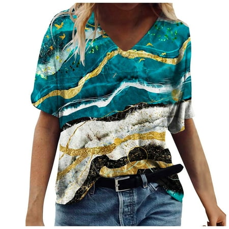

Simplmasygenix Women Tops Summer Clearance Fashion Women s Summer Printed Short Sleeve V-Neck T-Shirt Casual Tee Tops