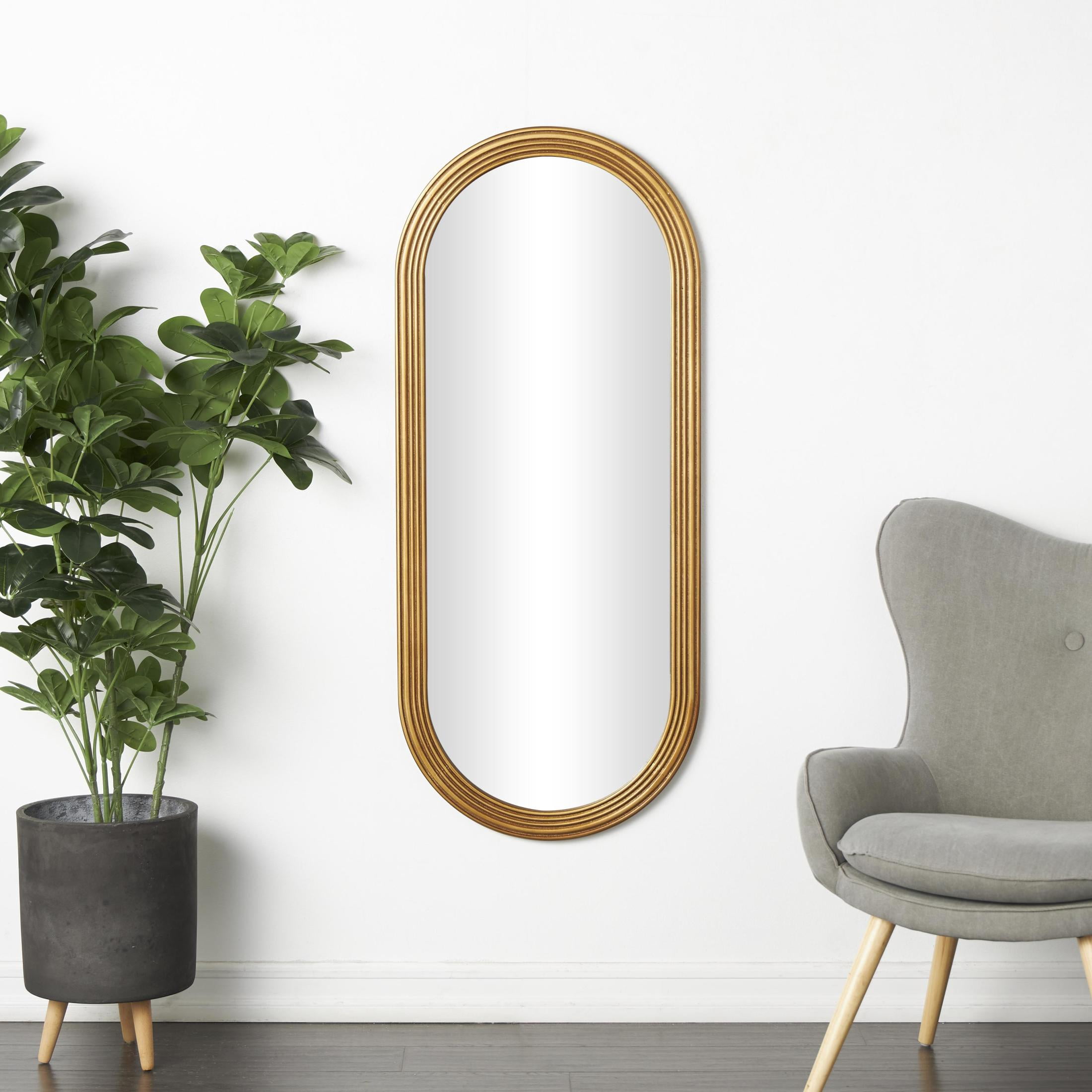 DecMode 22" x 51" Brown Oval Wall Mirror with Dimensional Carved Frame