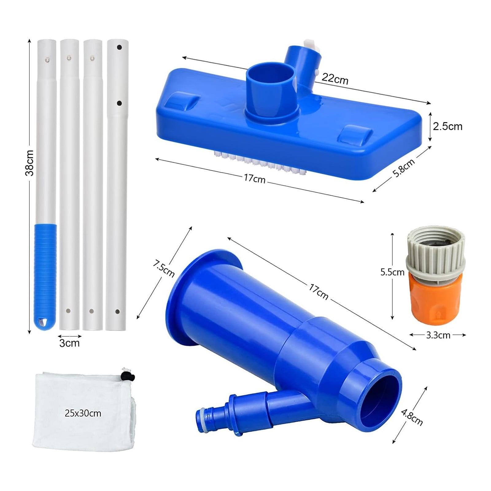 Above Ground Pool Vacuum Kit - 4-Section 59" Telescopic Pole with Jet Cleaner & Brush for Spas, Ponds, Lakes & Fountain Maintenance