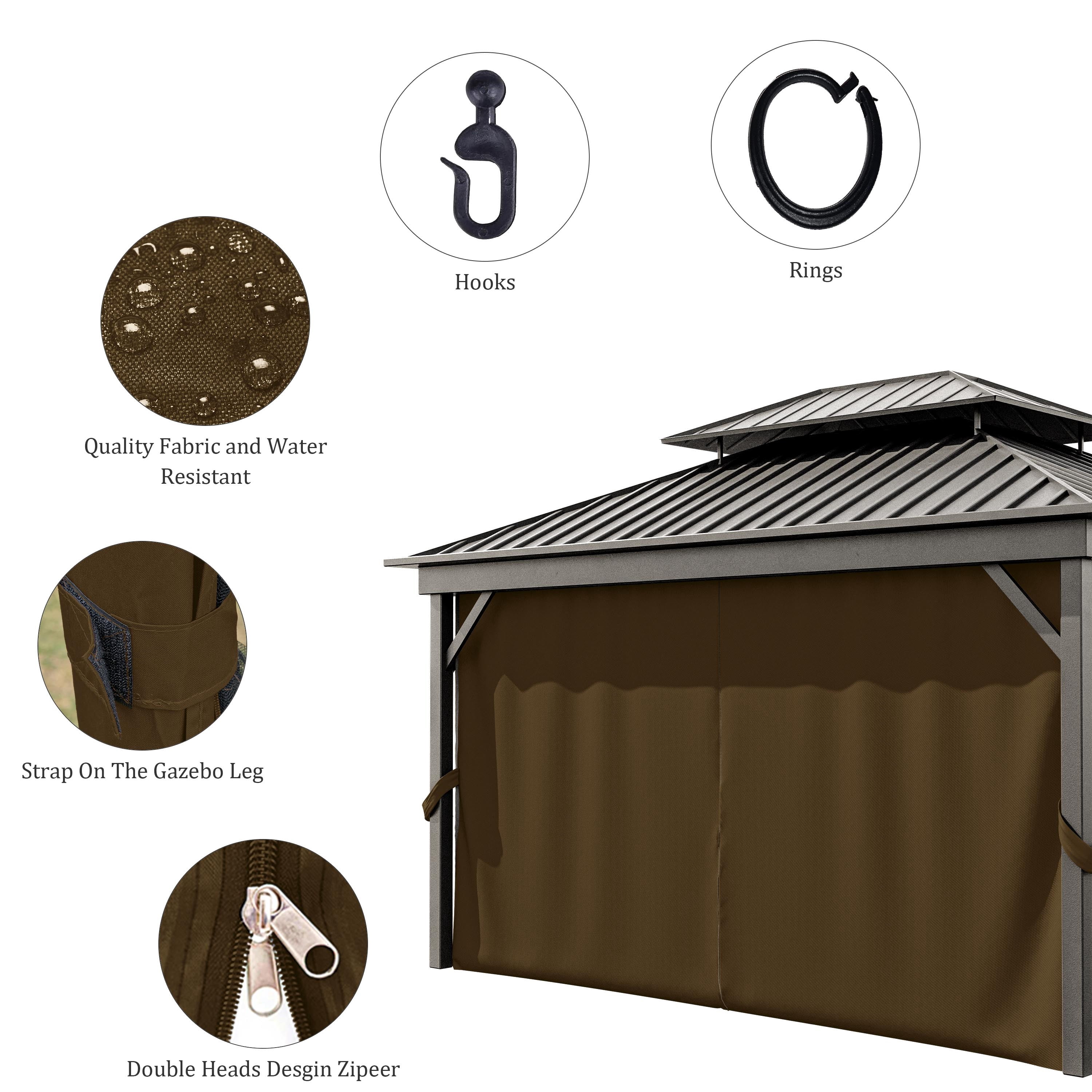 Pakunoda 10' X 6.5' Gazebo Universal Replacement Privacy 4-Panel Curtains, Waterproof Outdoor Curtains Chococlate Sidewall with Zipper for Patio Garden Backyard 10' X 10' Gazebo, Curtain Only