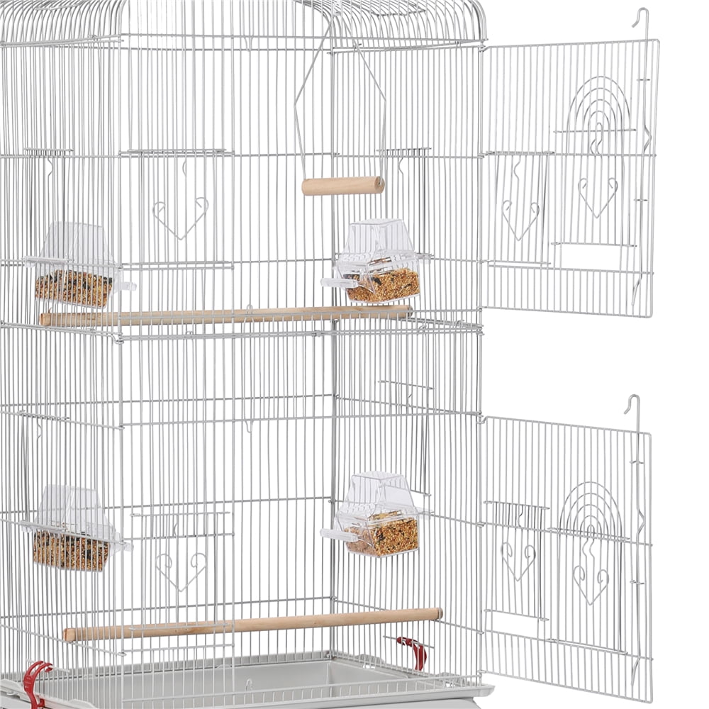 Renwick 41" Open Top Metal Bird Cage Double-Door with Slide-Out Tray, Light Gray