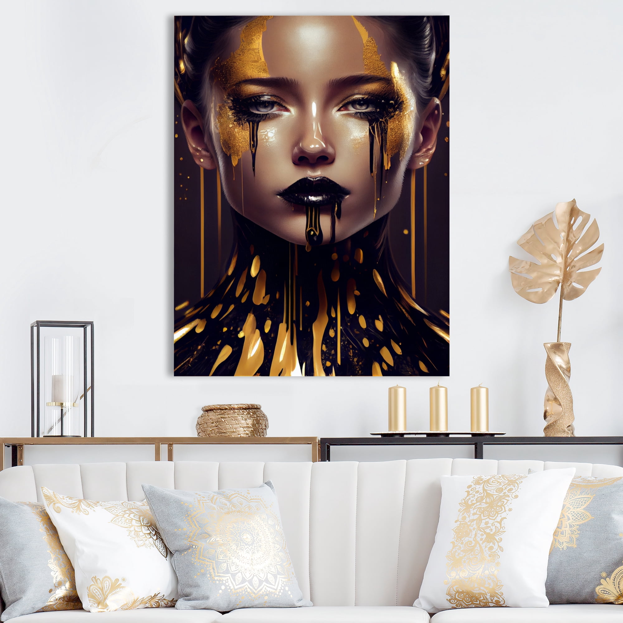Designart Sensual Liquid Gold Woman VI Canvas Wall Art