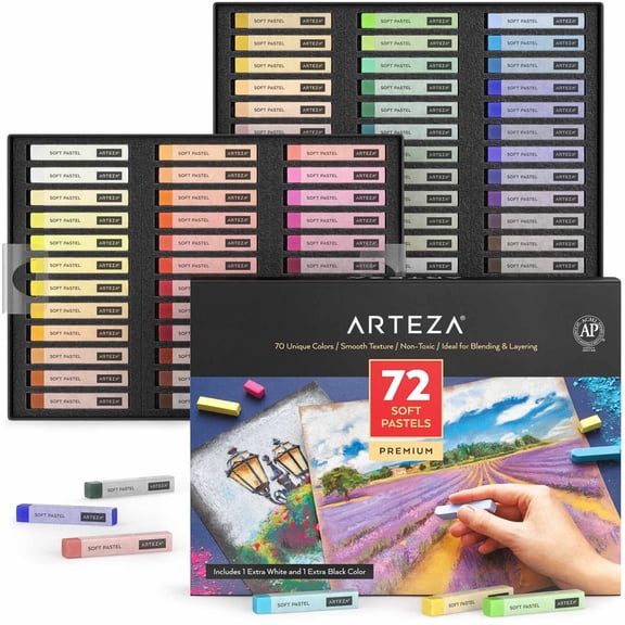 Arteza Premium Soft Pastels Art Supply Set, Smooth Texture for Arts & Crafts Projects, 72 Pack
