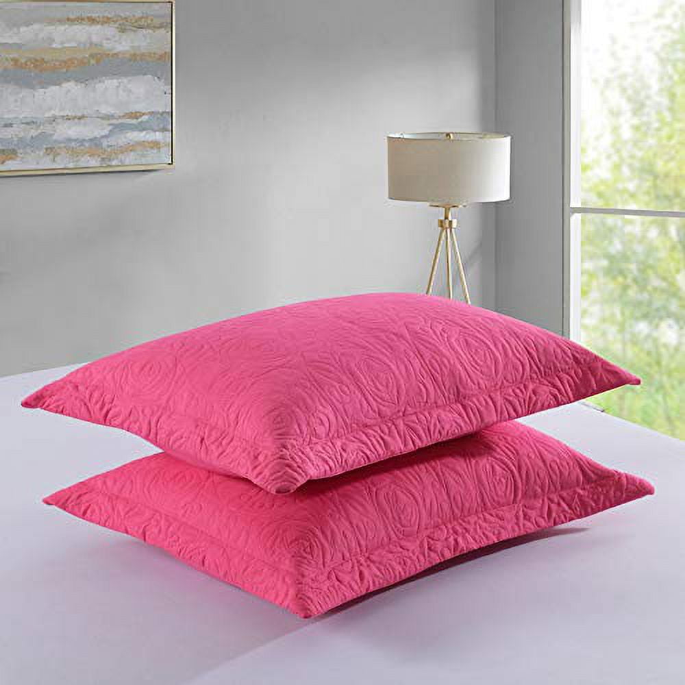 Marcielo 2 Piece Embroidered Pillow Shams King Decorative Microfiber Pillow Shams Set King Size Hot Pink Walmart