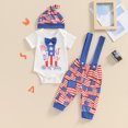 thumbnail image 2 of Okbabeha My First 4th of July Outfit Baby Boy Fourth of July  one-piece  Romper+American Flag Overall Pants+Knot Hat Clothes Set, 2 of 7