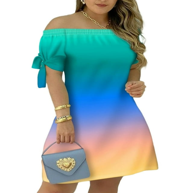 Femmes Casual Mini Robe d'Été Rayé Épaule Manches Courtes une Ligne Robe Courte