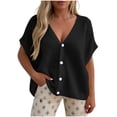 thumbnail image 2 of Babysbule Women's Loose V-Neck Short Sleeve Knit Cardigan, Button Front Dolman Sleeve Sweater Top for Spring Summer Casual Wear, 2 of 3