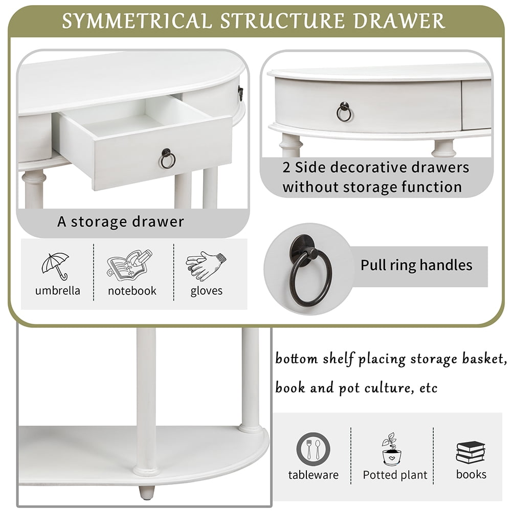 Lowestbest Retro Curved Console Table, Half Moon Entry Table, Solid Wood Frame and Legs with Single Drawer (White) Lowestbest Retro Curved Console Table, Half Moon Entry Table, Solid Wood Frame and Legs with Single Drawer (White)