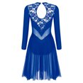 thumbnail image 4 of YONGHS Women's Rhinestone Lyrical Dance Dress Long Sleeve Sheer Mesh Contemporary Dance Costume Blue M, 4 of 7