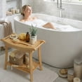 thumbnail image 5 of Bathroom Shower Bench, Waterproof Natural Bamboo Stool with Storage, 300LBS Weight Capacity, 23.7"x12.9"x18.4", Non-Slip Footmat, Spa Chair for Bathtub, Natural Finish, 5 of 7