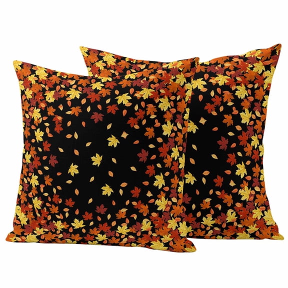 Outdoor Pillow Covers 20 x 20 Inches, Thanksgiving Waterproof Throw Pillow Cover Set of 2, Orange Yellow Black Maple Falling Leaf Decorative Square Cushion Covers for Patio/Tent/Couch/Garden