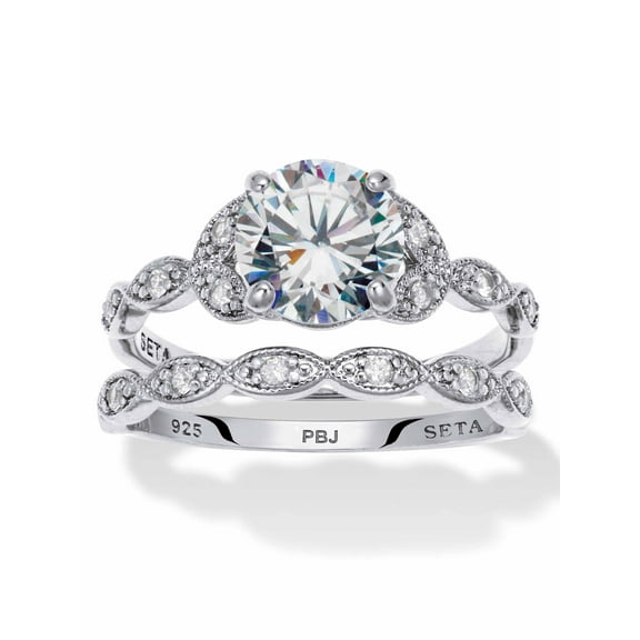PalmBeach Jewelry 2.21 TCW Round Cut Cubic Zirconia 14k Yellow Gold-plated or Platinum-plated Sterling Silver Bridal Ring Set