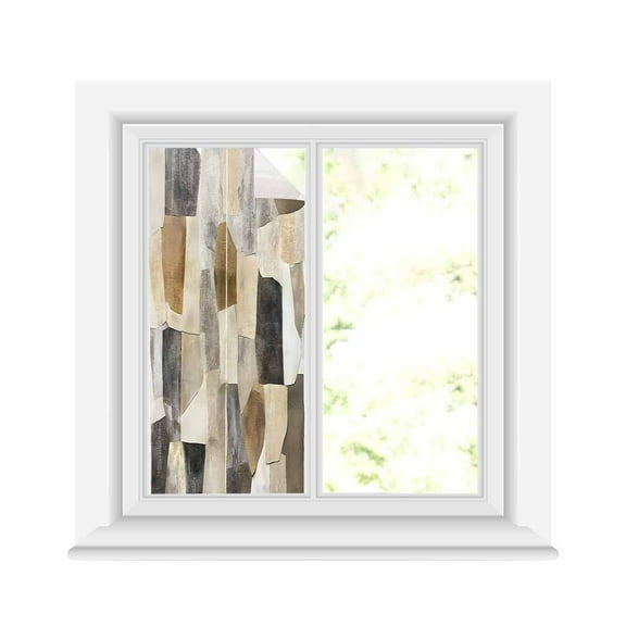 Window Privacy Film Black Brown Color Blocks Stained Glass Window Film Decorative Sun Block Window Cover Abstract Geometric Art Window Clings Static Adhesive Sticker for Bathroom 17.7"x39.3"