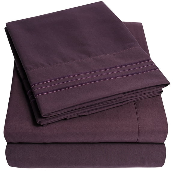 1800 Series 4 Piece Deep Pocket Bedroom Bed Sheet Set Twin - Purple