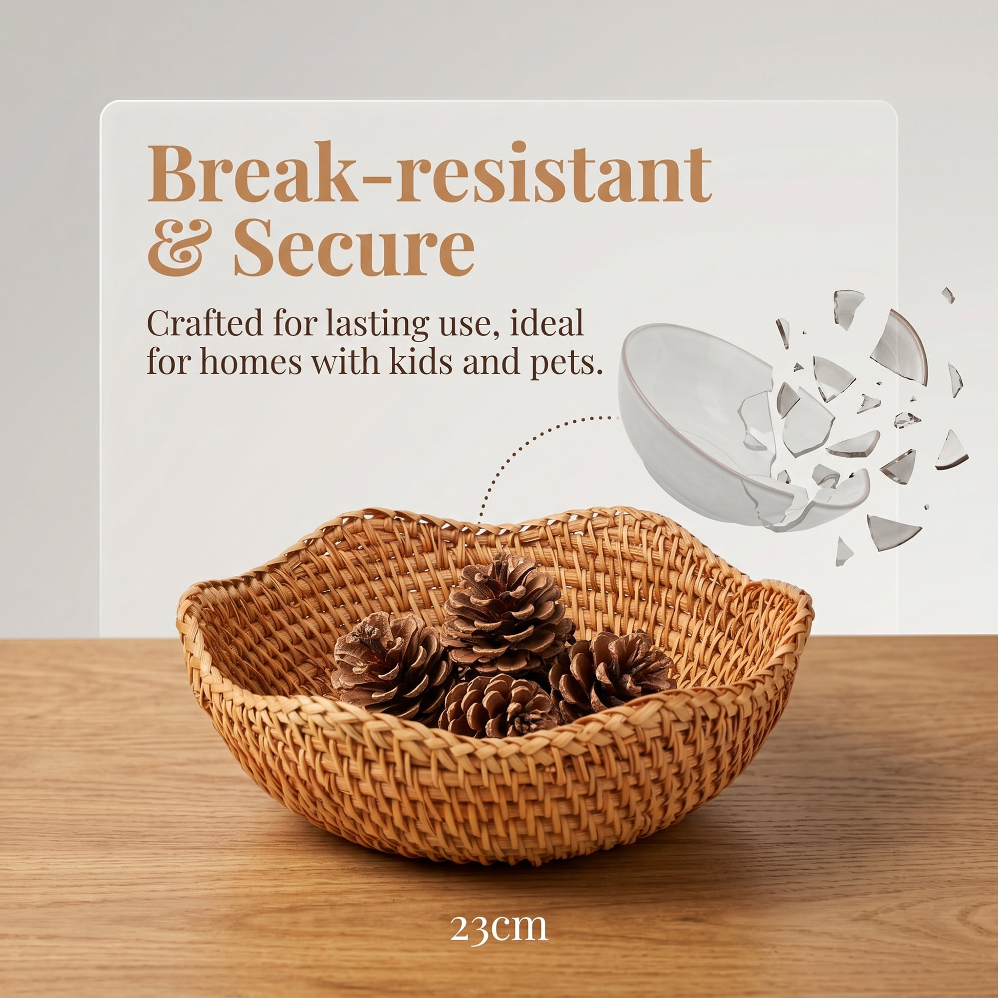 Unique Bargains Handmade Woven Bamboo Fruit Basket Rattan Bowl Brown 7.9*7.9*2.8inch