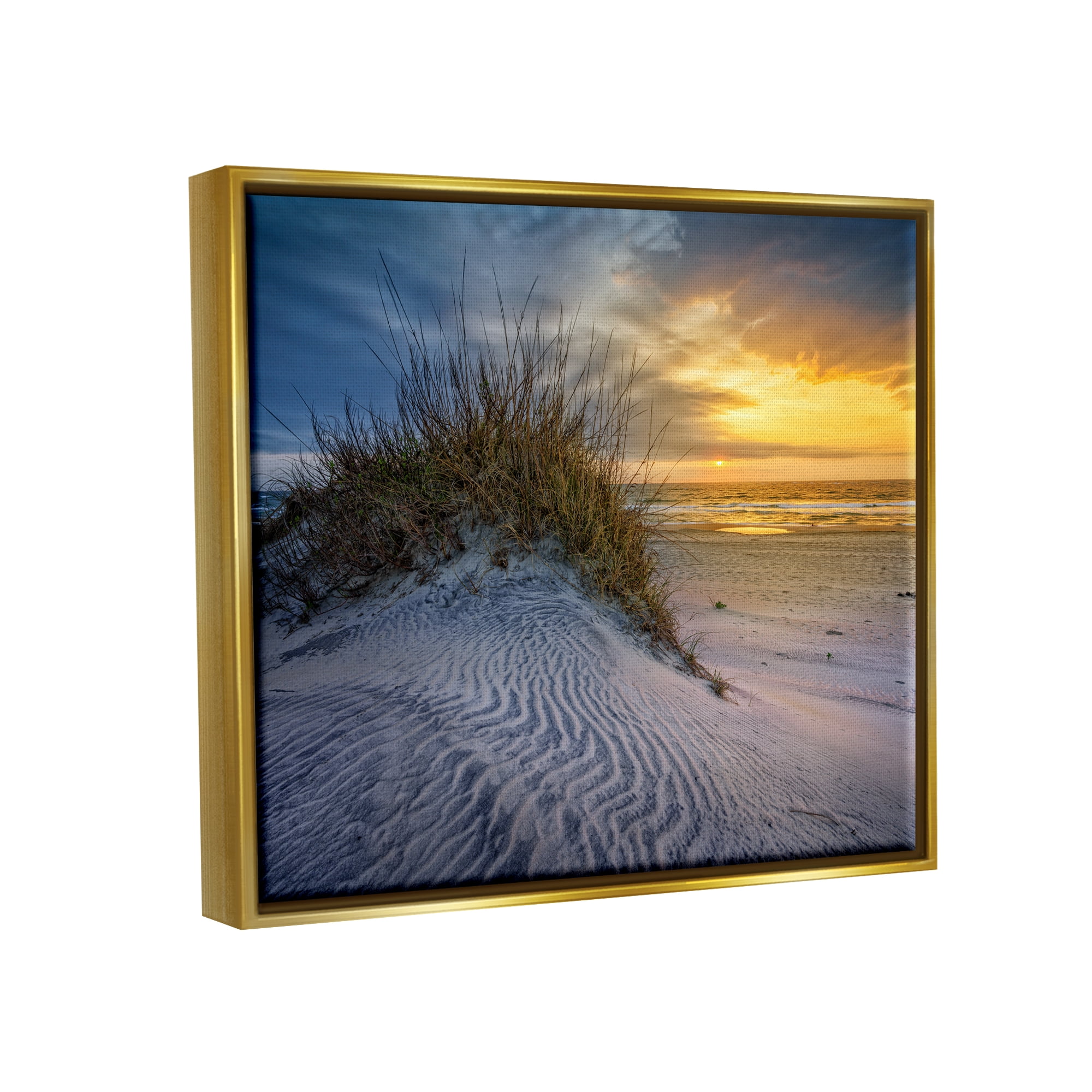 Stupell Beach Sand Dunes Vivid Sunrise Landscape Photography Gold Floater Framed Art Print Wall Art