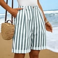 thumbnail image 2 of Cotton Linen Striped Shorts for Women 2026 Casual High Waist Pleated Shorts with Pockets Comfy Summer Shorts Green XL, 2 of 4