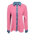 thumbnail image 5 of Dazajoo Oversized Button Down Shacket for Women Long Sleeve Waffle Knit Tops Casual Color Block Lapel Collar Shirts with Denim Trim,Pink,XXL, 5 of 5