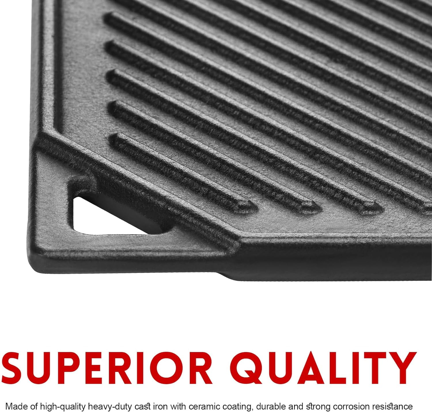 Double-Sided Cast Iron Griddle for Stove, Grill & Outdoor Cooking, 16.5 x 9.5 Inches