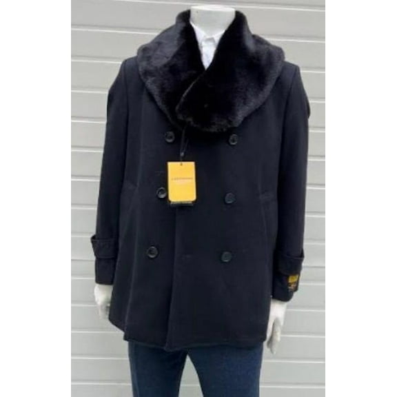 Men's Peacoat Black Double Breasted Short Coat Private Label Chicago