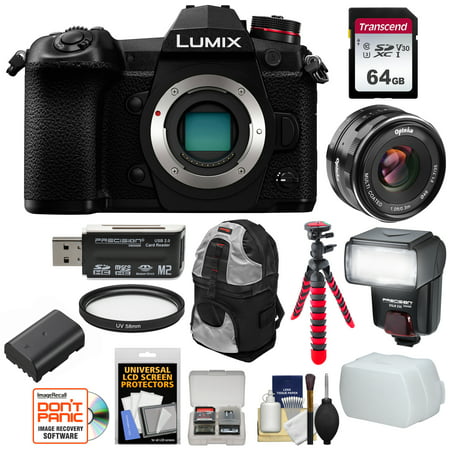 Panasonic Lumix DC-G9 4K Wi-Fi Digital Camera Body with 35mm Lens + 64GB Card + Battery + Backpack + Tripod + Flash +