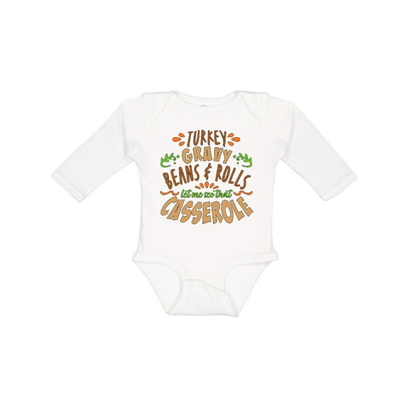 Inktastic Turkey, Gravy, Beans, Rolls, Casserole Boys or Girls Long Sleeve Baby Bodysuit