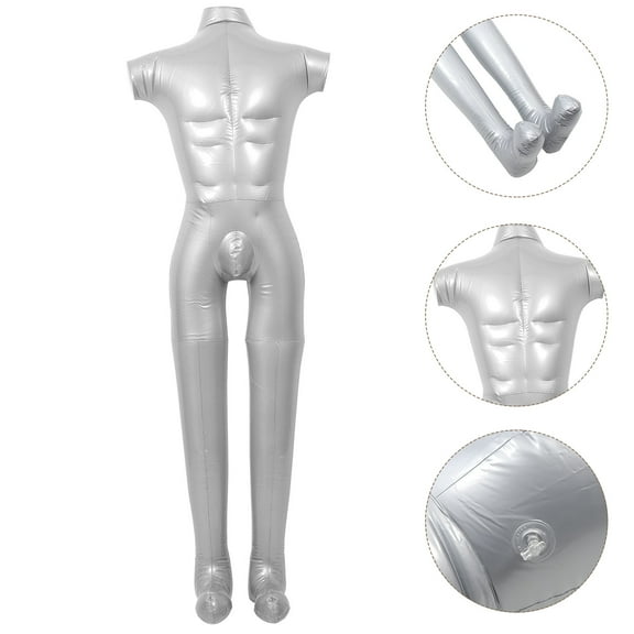 Baluue 1Pcs Inflatable Men Mannequin Full Body Model Silver PVC for Clothes Display