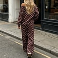 thumbnail image 6 of Gamivast Polka Dot 2 Piece Outfits for Women Long Sleeve One Shoulder Tops and Wide Leg Pants Set Casual Loose Fit Lounge Wear Summer Outfits Coffee M, 6 of 7
